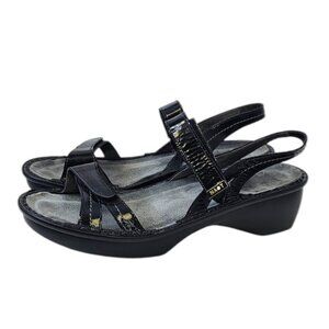 NAOT Womens Brussels Low Wedge Sandals, Leather, Luster, Black, 40 / 9-9.5
